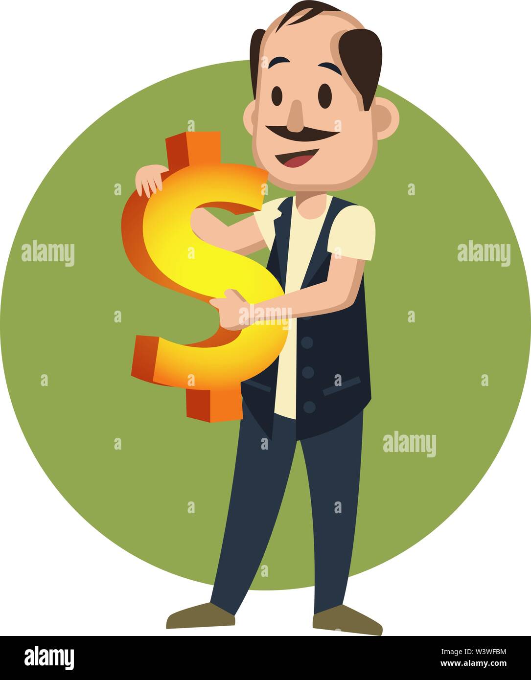 Uomo con il simbolo del dollaro, illustrazione vettore su sfondo bianco. Illustrazione Vettoriale