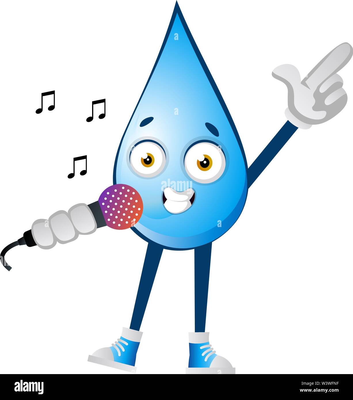 Acqua goccia a cantare sul microfono, illustrazione, vettore su sfondo bianco. Illustrazione Vettoriale