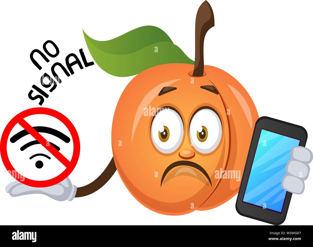 Albicocca con nessun segnale wifi, illustrazione vettore su sfondo bianco. Illustrazione Vettoriale