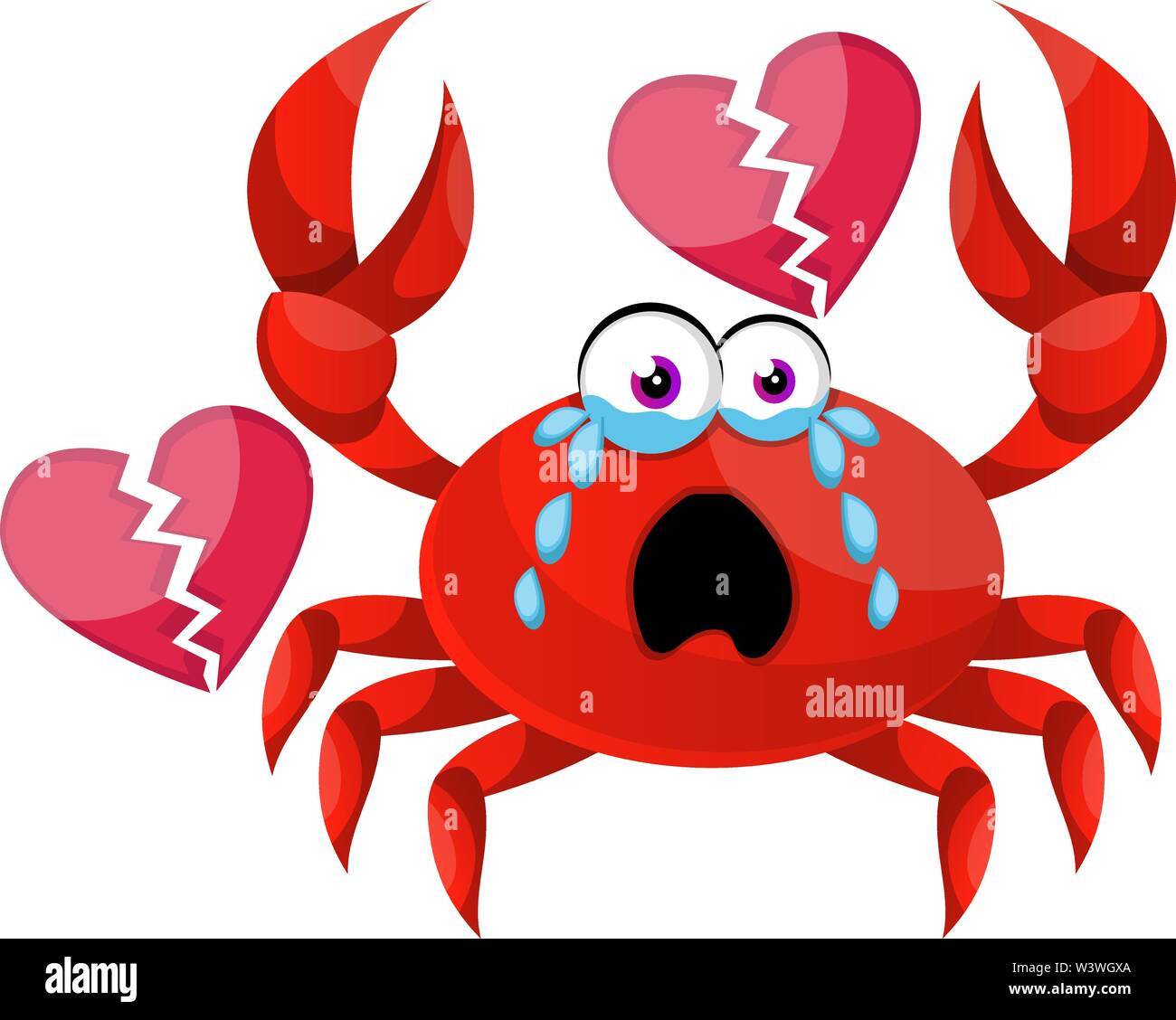 Il granchio con cuore spezzato, illustrazione vettore su sfondo bianco. Illustrazione Vettoriale