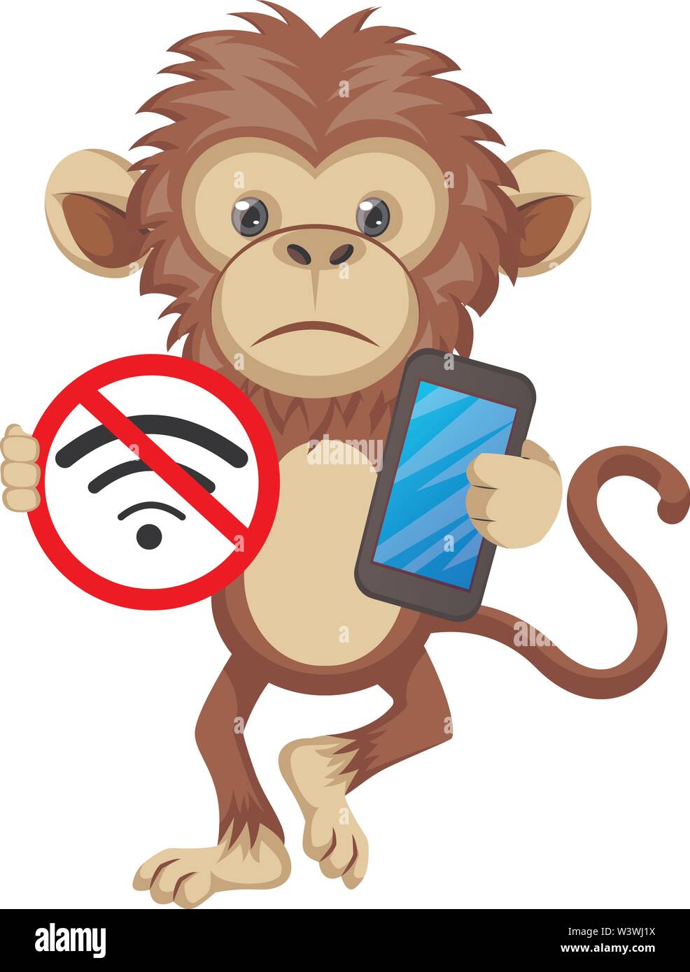 Scimmia con nessun segnale wifi, illustrazione vettore su sfondo bianco. Illustrazione Vettoriale