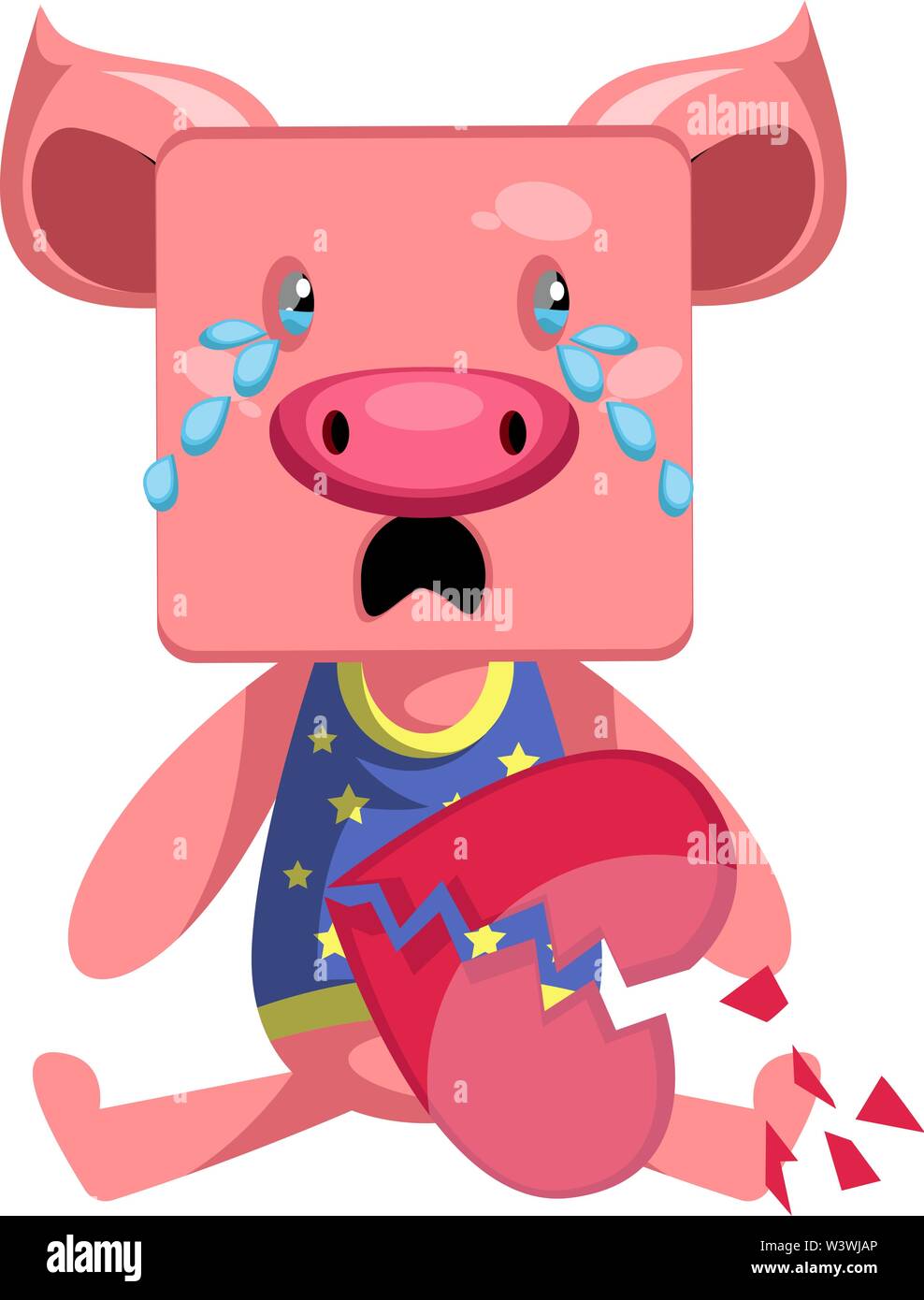 Maiale con cuore spezzato, illustrazione vettore su sfondo bianco. Illustrazione Vettoriale