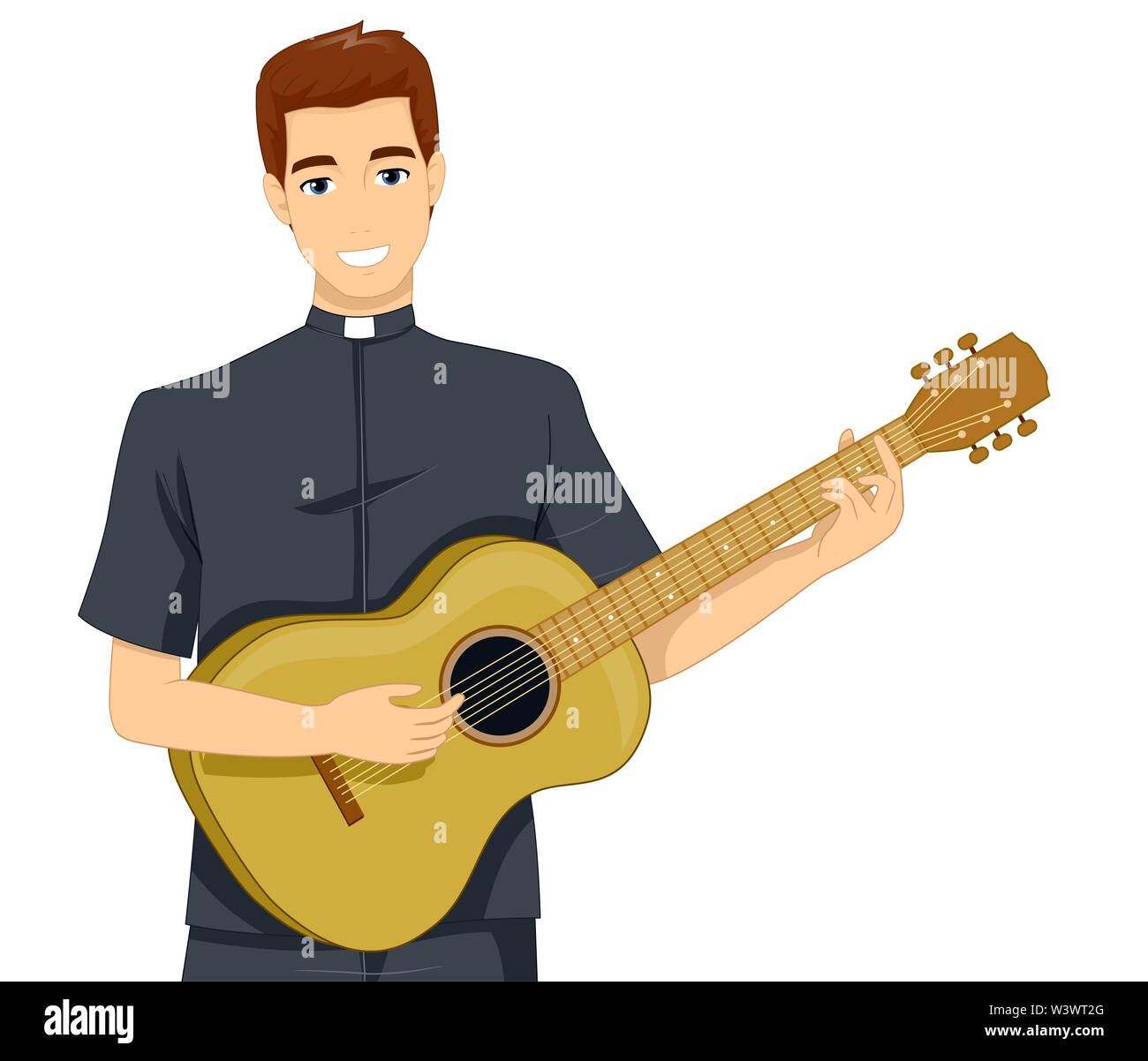 Illustrazione di un uomo sacerdote a suonare la chitarra per il culto di canzoni Foto Stock
