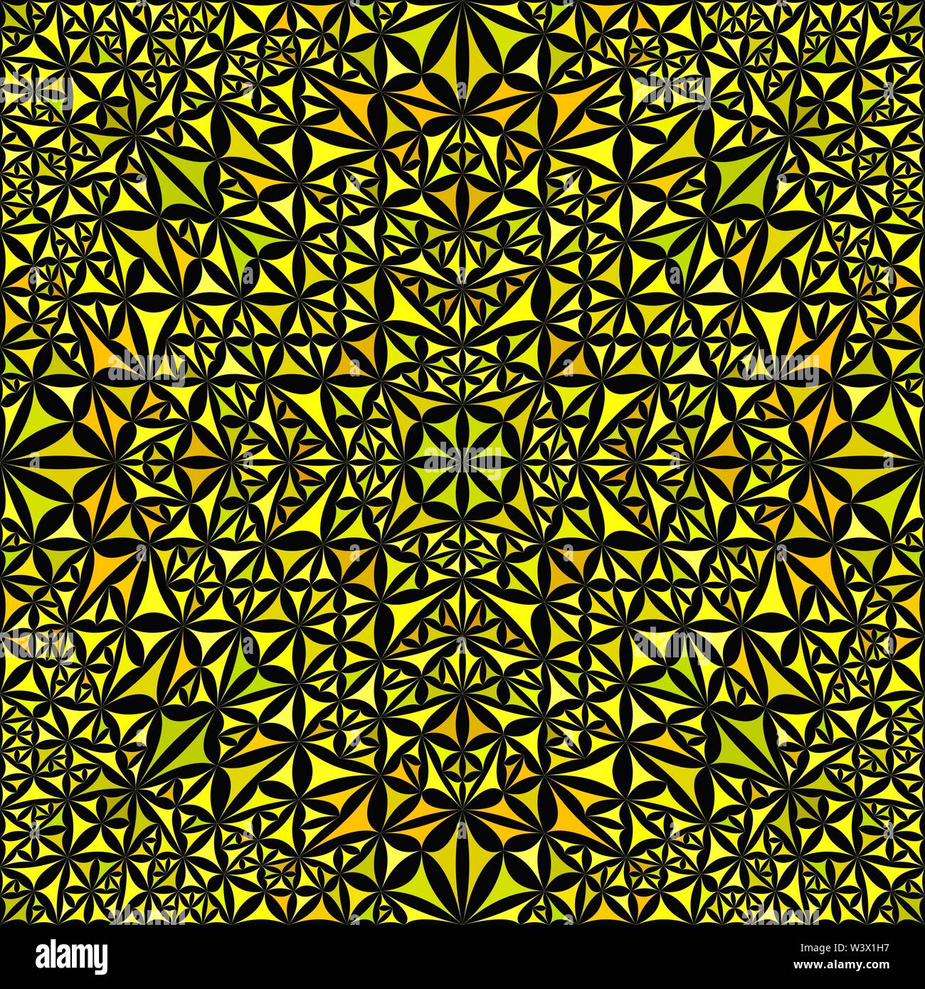 Giallo caleidoscopio seamless pattern di sfondo - abstract vettore simmetrico sfondo grafico da forme curvilinee Illustrazione Vettoriale