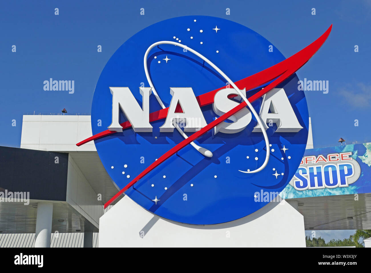 Grande segno della NASA a Kennedy Space Center, Florida Foto Stock