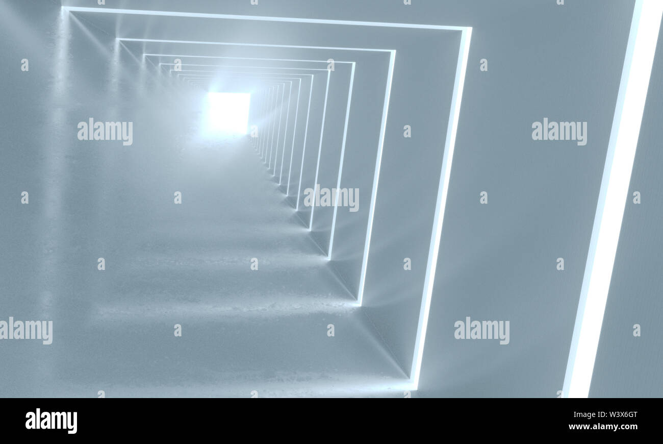 Astratto sfondo, linee incandescente, tunnel, realtà virtuale. Il rendering 3D Foto Stock