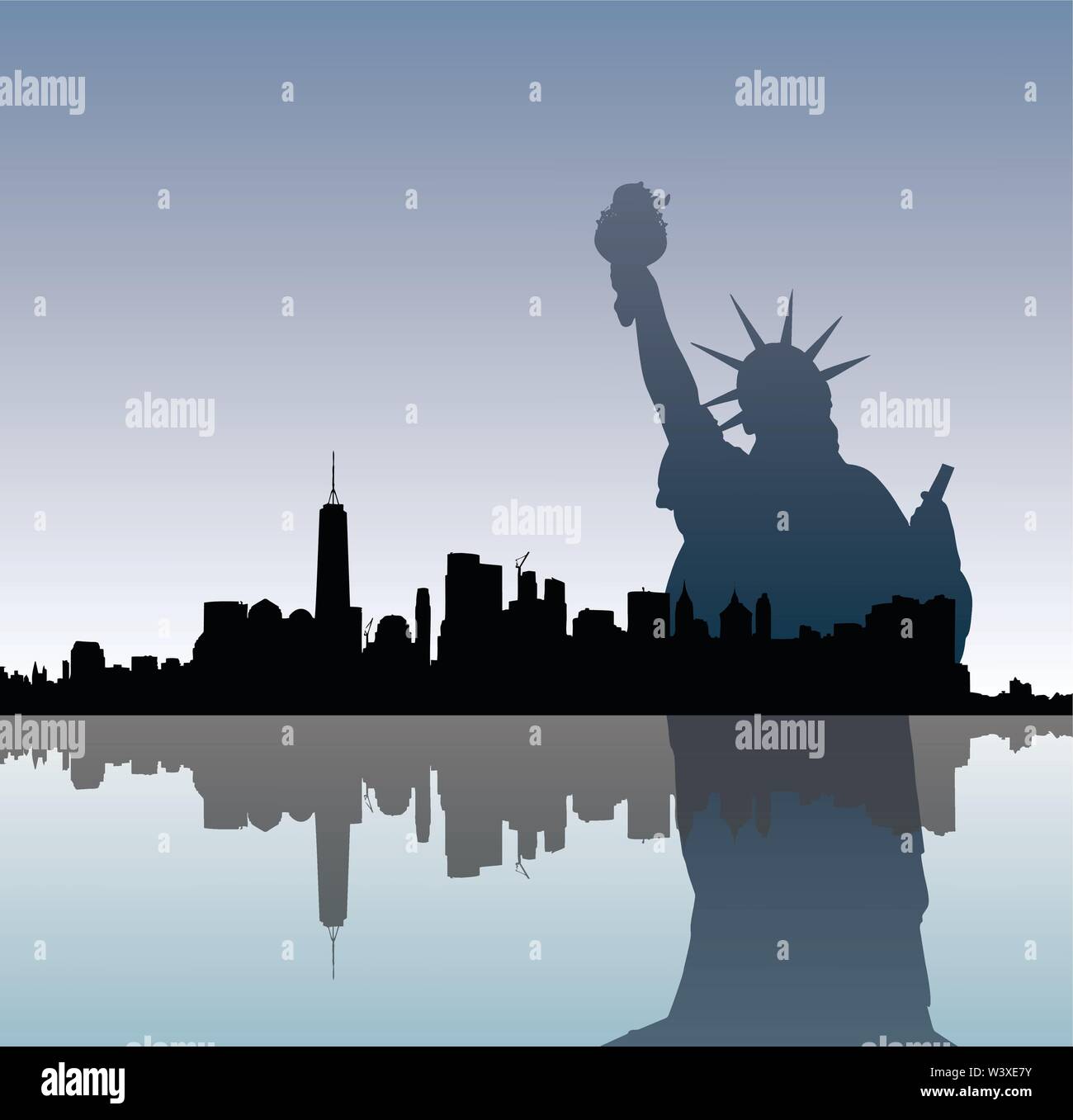 I contorni della Statua della Libertà e dello skyline di Manhattah. Illustrazione Vettoriale