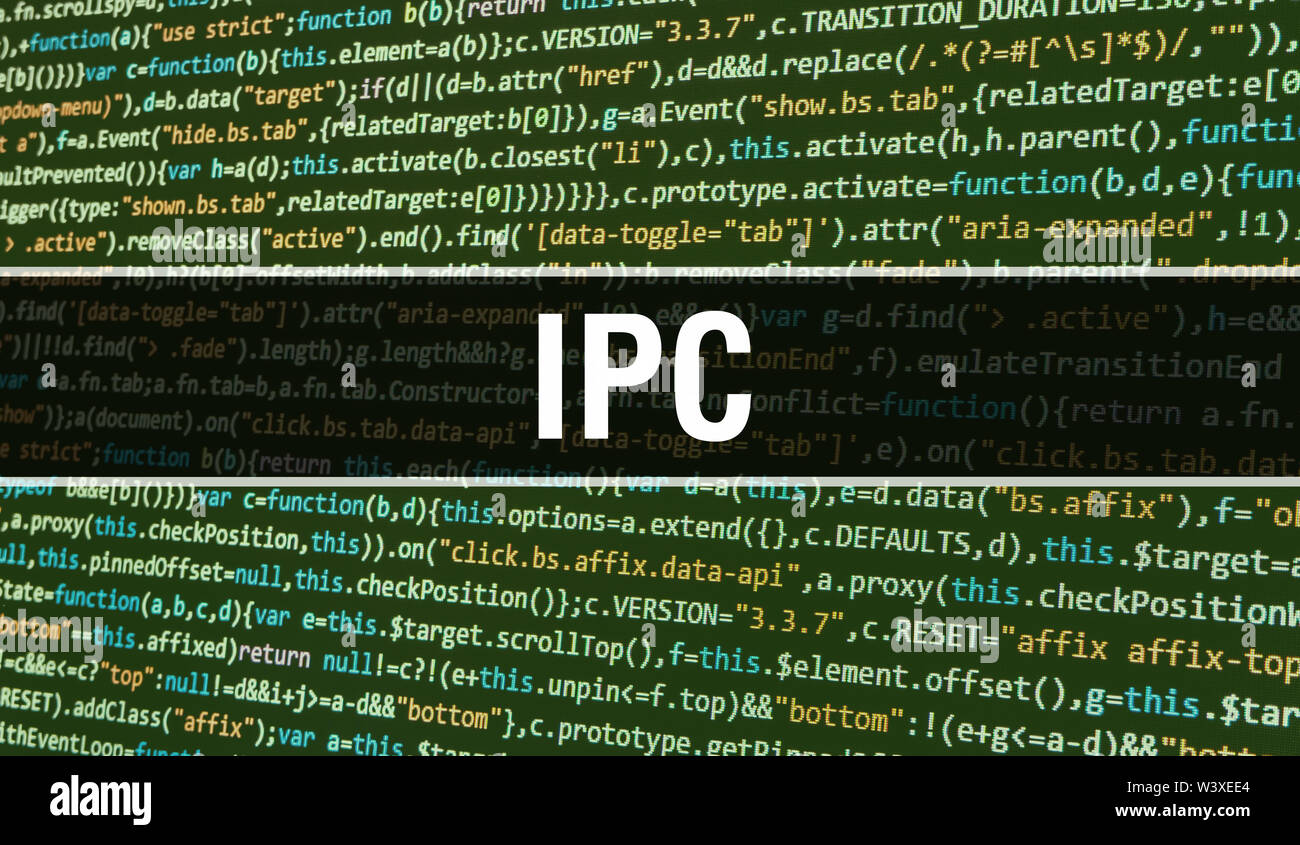 Concetto di IPC con random di parti di codice di programma. IPC con codice di programmazione tecnologia astratta sullo sfondo di uno sviluppatore di software e computer script. IPC Foto Stock