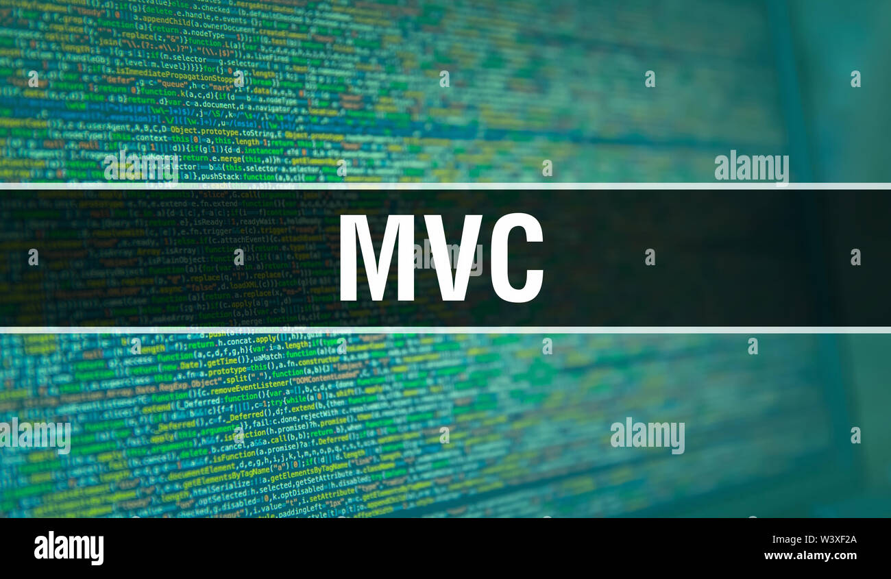 Il MVC con codice binario della tecnologia digitale dello sfondo. Abstract sfondo con codice di programma e MVC. La programmazione e la tecnologia di codifica dello sfondo. Il MVC w Foto Stock
