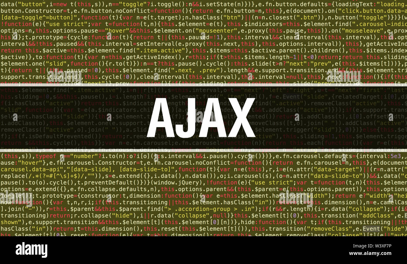 AJAX testo scritto sul codice di programmazione tecnologia astratta sullo sfondo di uno sviluppatore di software e computer script. AJAX concetto di codice sul computer monit Foto Stock