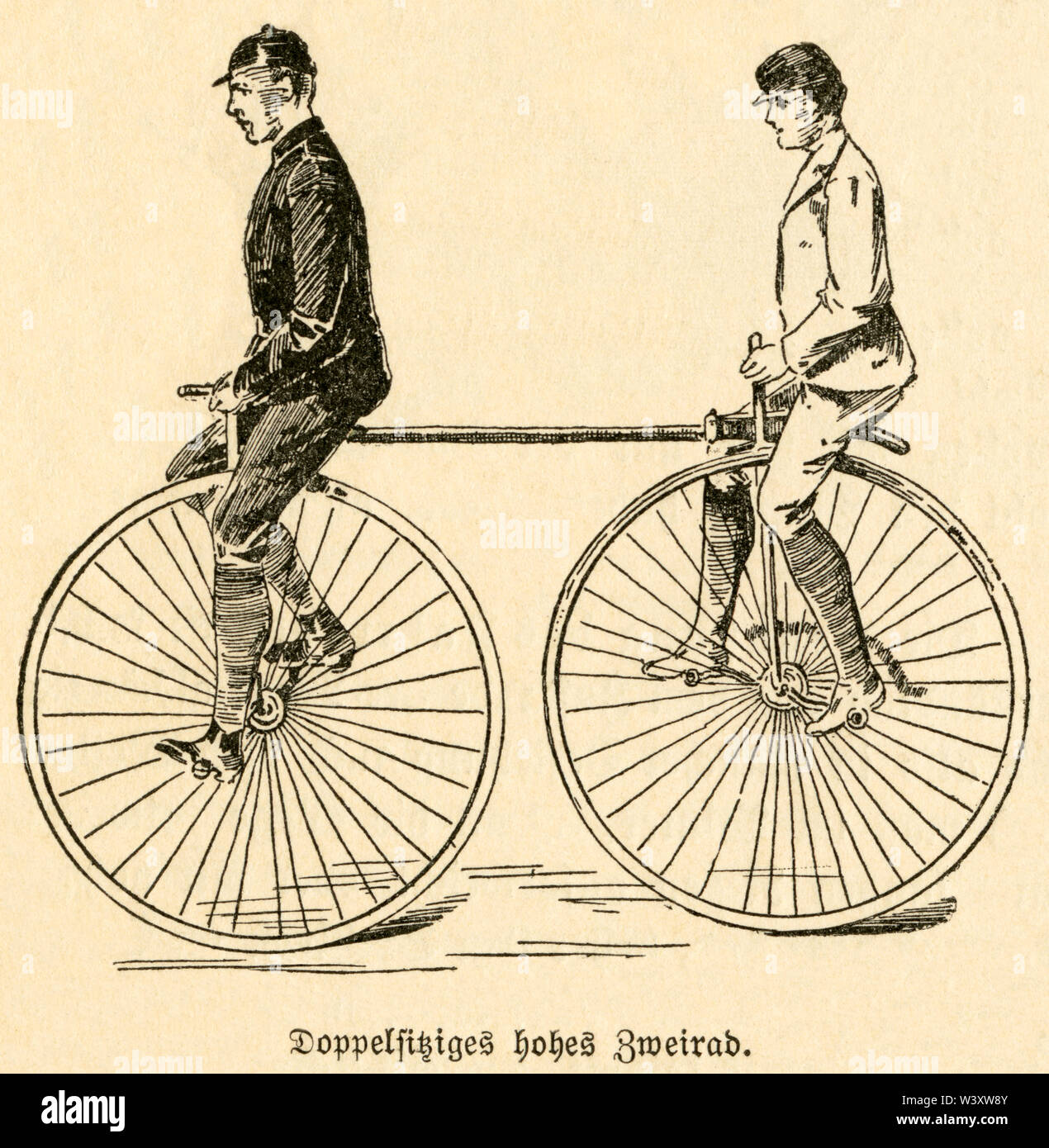 Europa, Deutschland, Fahrradgeschichte, Hochrad, Testooriginale : ' Hohes Doppelsitziges Zweirad ' , Motiv aus : ' Das Buch der Jugend ', ein Buch der Foto Stock