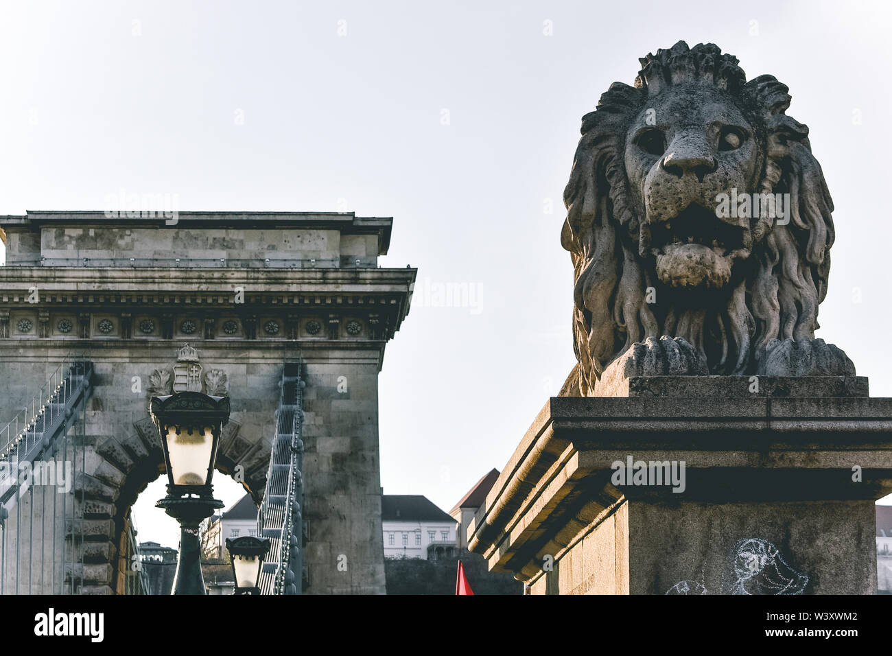 Ponte Lions a Budapest Foto Stock