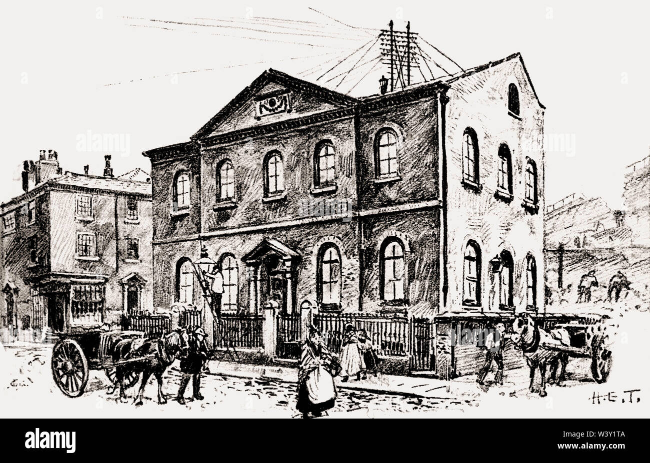 Corsia di ghiaia Wesleyan cappella metodista, Blackfriars Street, Salford, Manchester, Inghilterra, Regno Unito, secolo XIX Foto Stock
