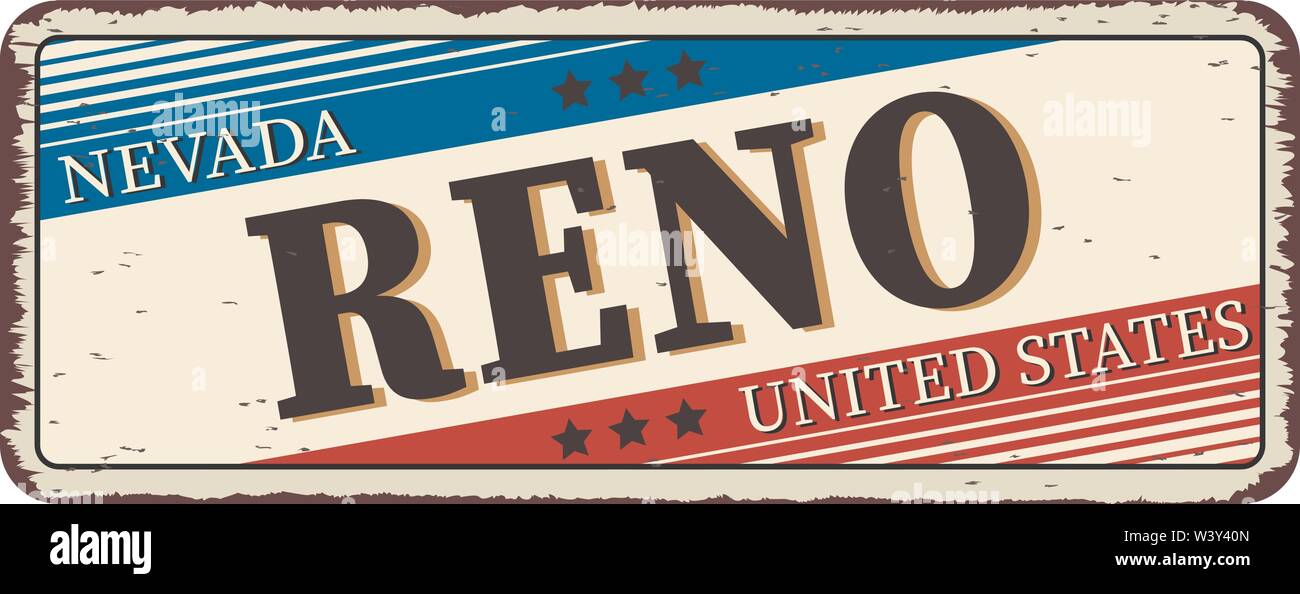 Benvenuti a Reno Nevada vintage metallo arrugginito segno illustrazione vettoriale Illustrazione Vettoriale