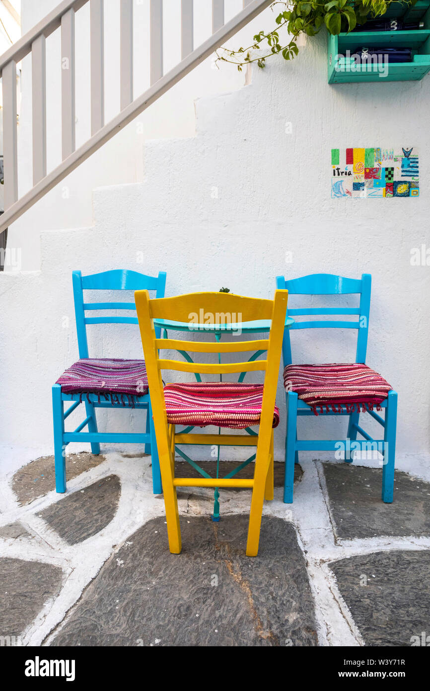 Cafe in Naousa, Paros, Cyclade Islands, Grecia Foto Stock