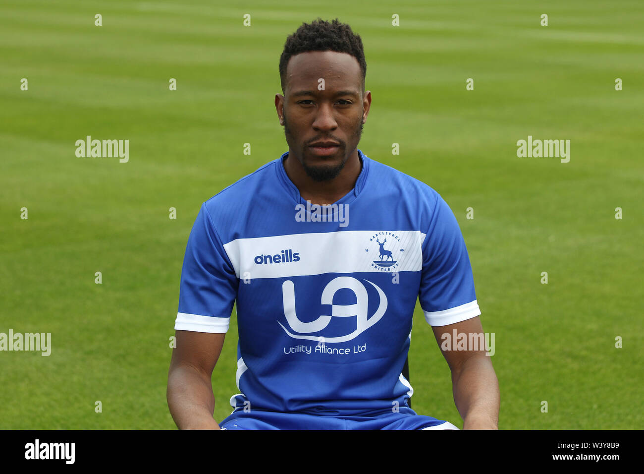 HARTLEPOOL, INGHILTERRA XIII Luglio Nicke Kabamba di Hartlepool Regno durante il club di servizio fotografico al Victoria Park, Hartlepool sabato 13 luglio 2019 (Pic: Mark Fletcher | MI News) Foto Stock