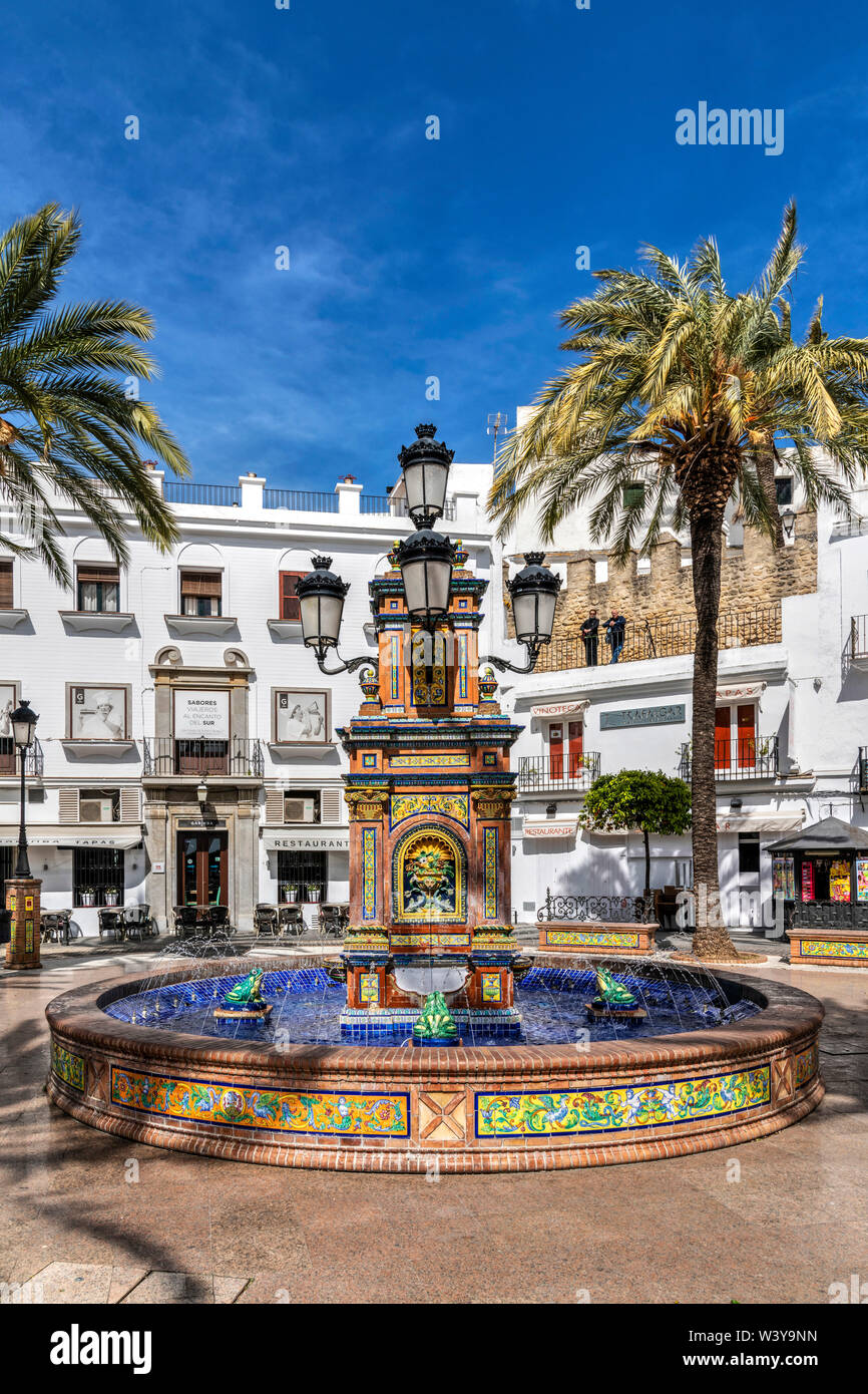 Plaza de Espana, Vejer de la Frontera, Andalusia, Spagna Foto Stock