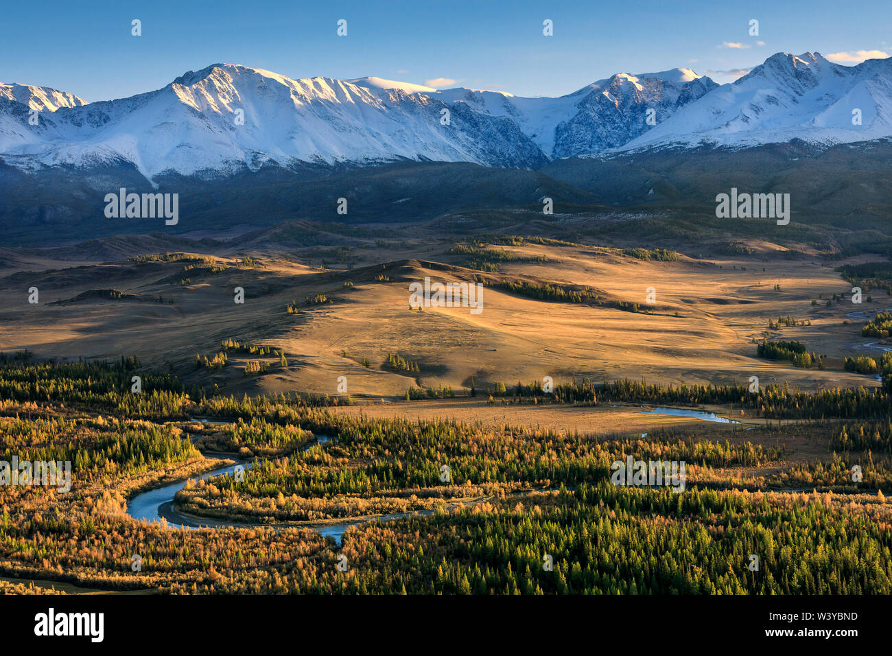 Altai, montagne di Altai, altai repubblica, in Asia, in autunno, Blu, nuvole, freddo, foresta, ghiacciaio, erba, alta collina, ghiaccio, kuray steppa, paesaggio, larice fore Foto Stock