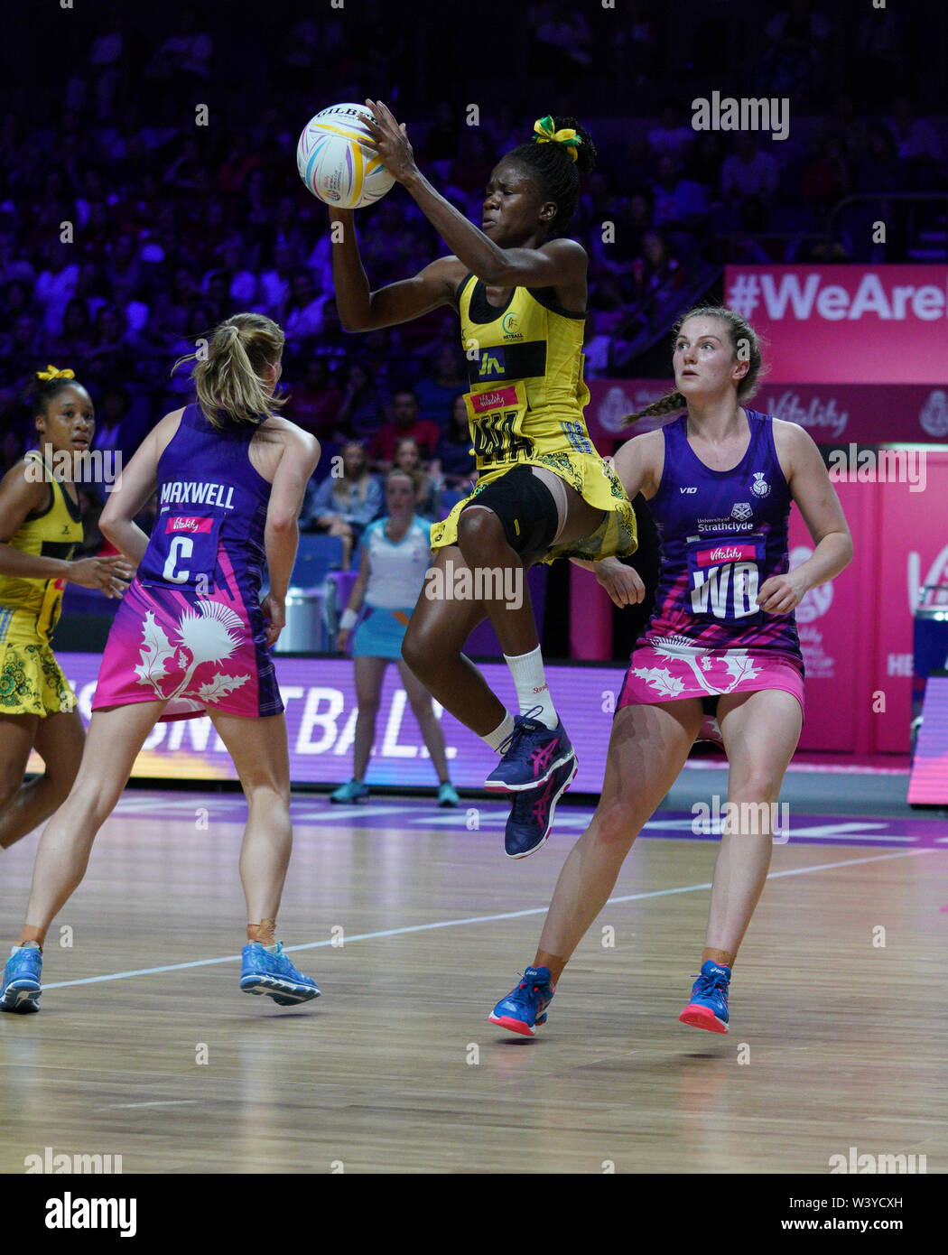 Nicole Dixon (Giamaica) in azione al M&S Bank Arena durante una vitalità Netball Per la Coppa del Mondo in Liverpool.Giamaica ha vinto 67-36. Foto Stock