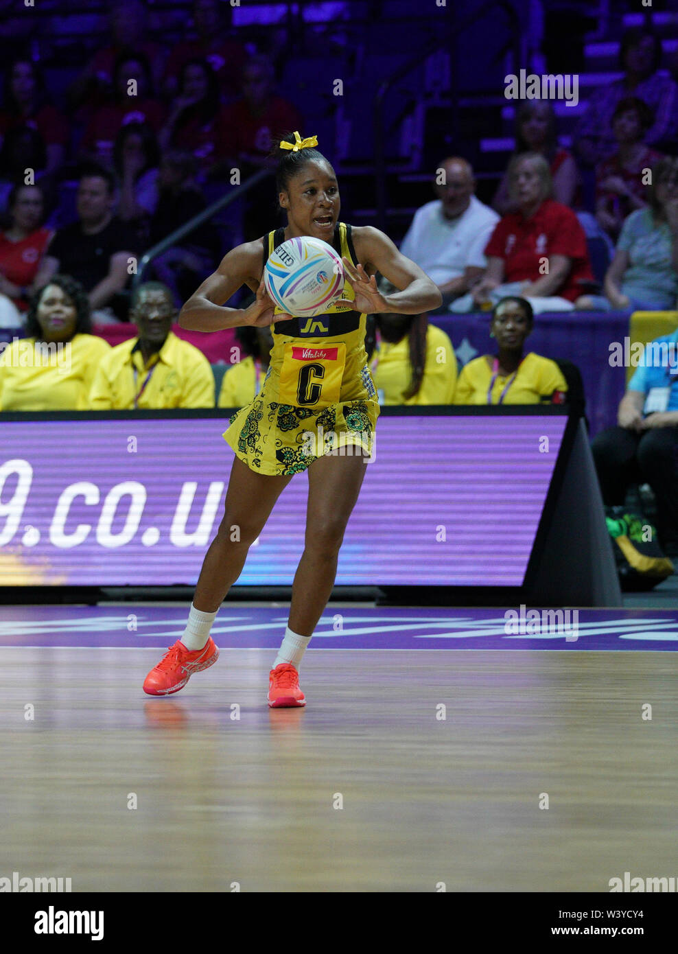 Adean Thomas (Giamaica) in azione al M&S Bank Arena durante una vitalità Netball Per la Coppa del Mondo in Liverpool.Giamaica ha vinto 67-36. Foto Stock