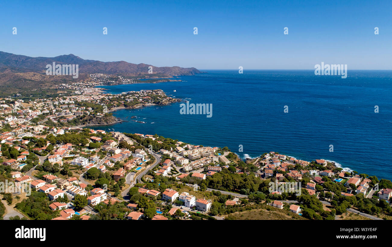 Foto aerea di Llanca in Catalogna, Spagna Foto Stock