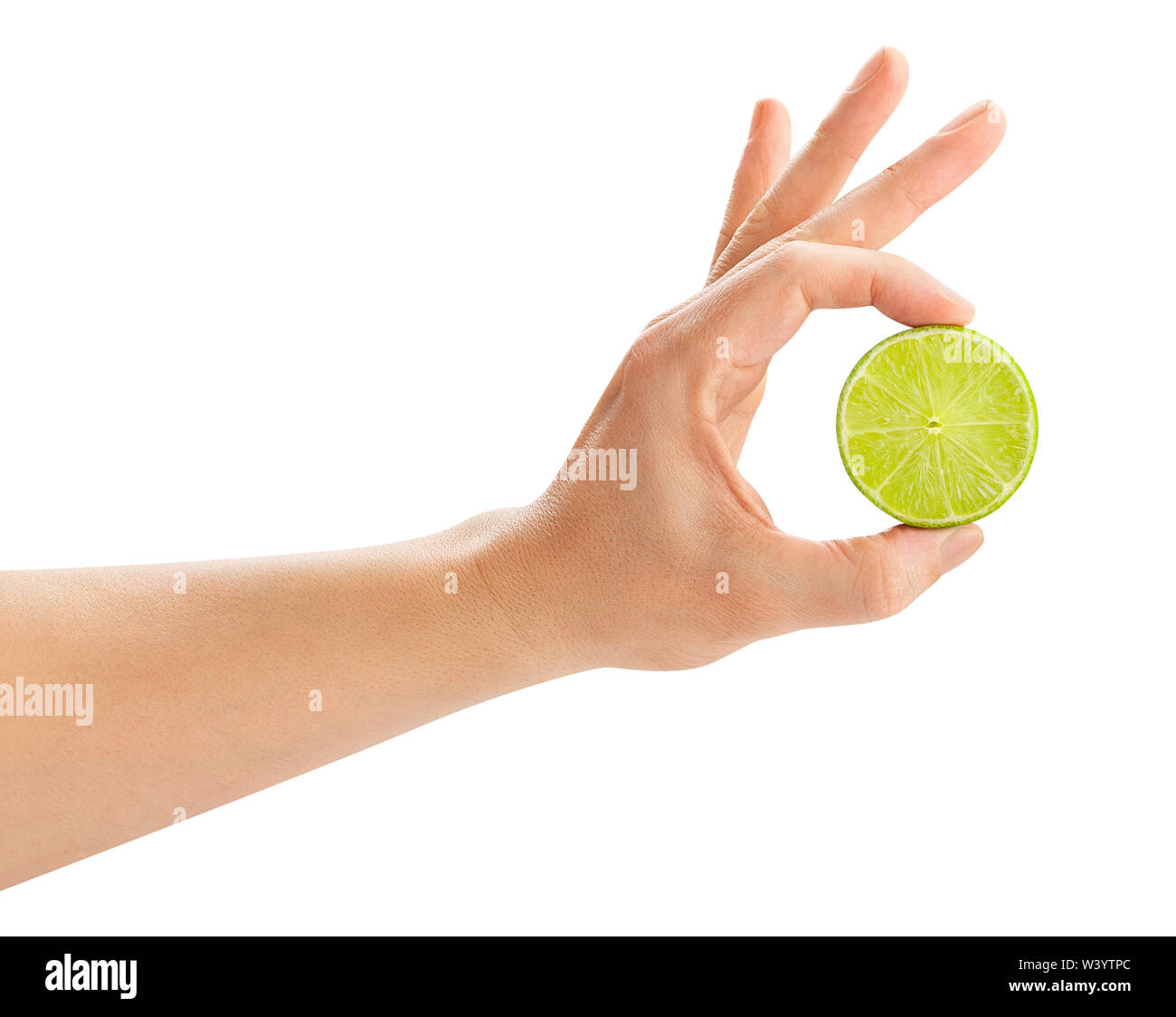 Fettine di lime nel percorso di mano isolato su bianco Foto Stock