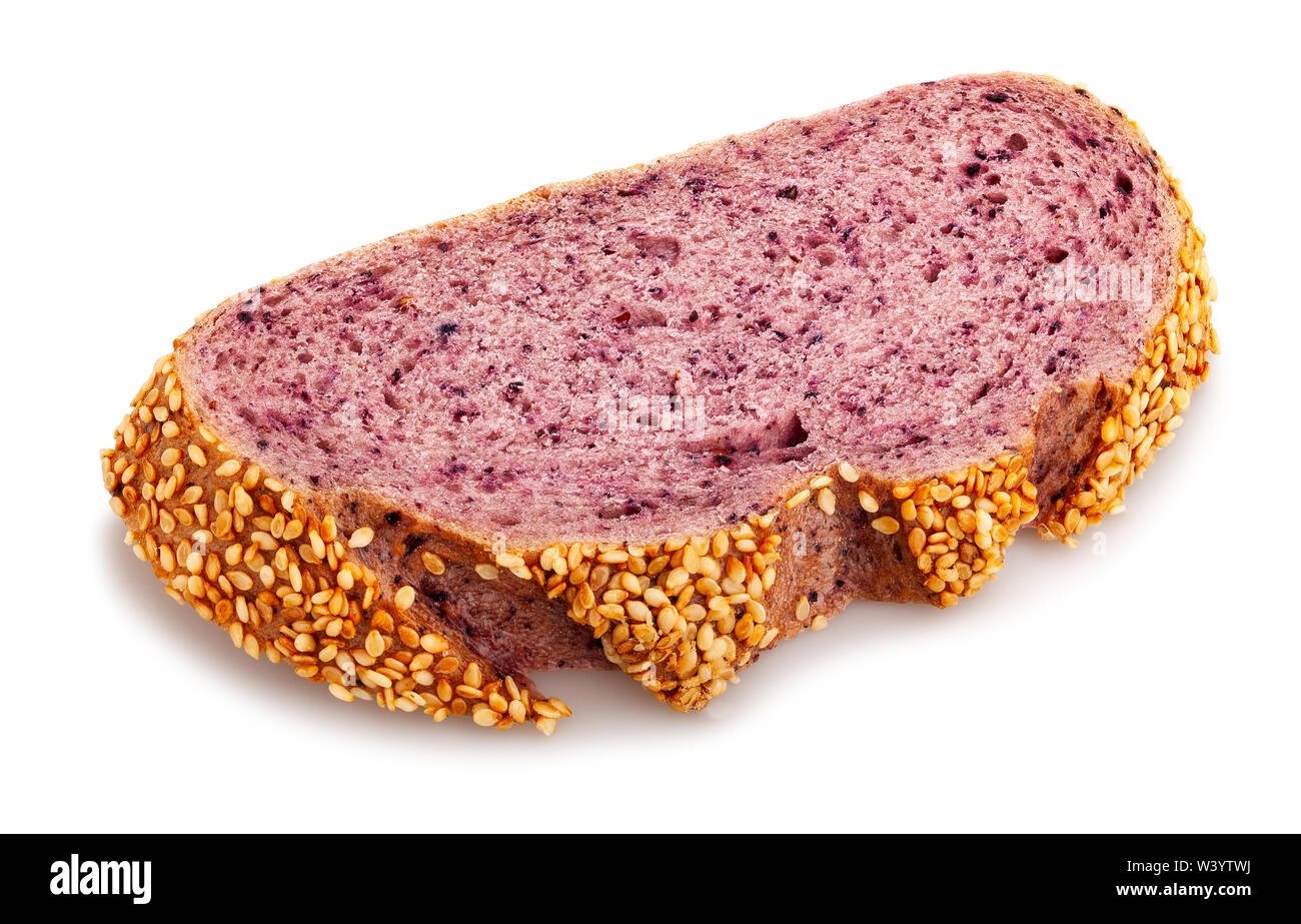 Fette di pane viola percorso isolato su bianco Foto Stock