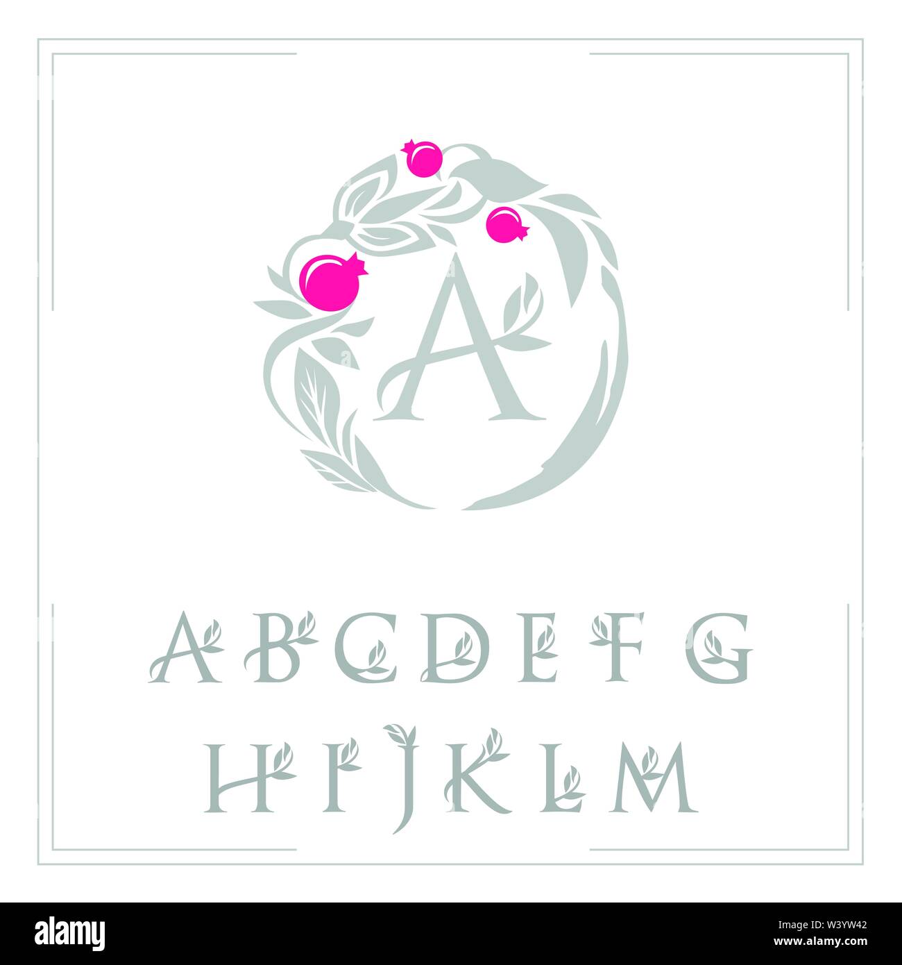 Logo lettere modello incorniciato con pattern di granato Illustrazione Vettoriale