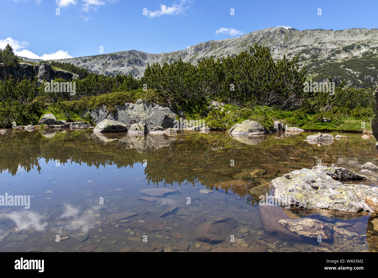 Paesaggio con la Stinky Lake (lago Smradlivoto), montagna Rila, Bulgaria Foto Stock