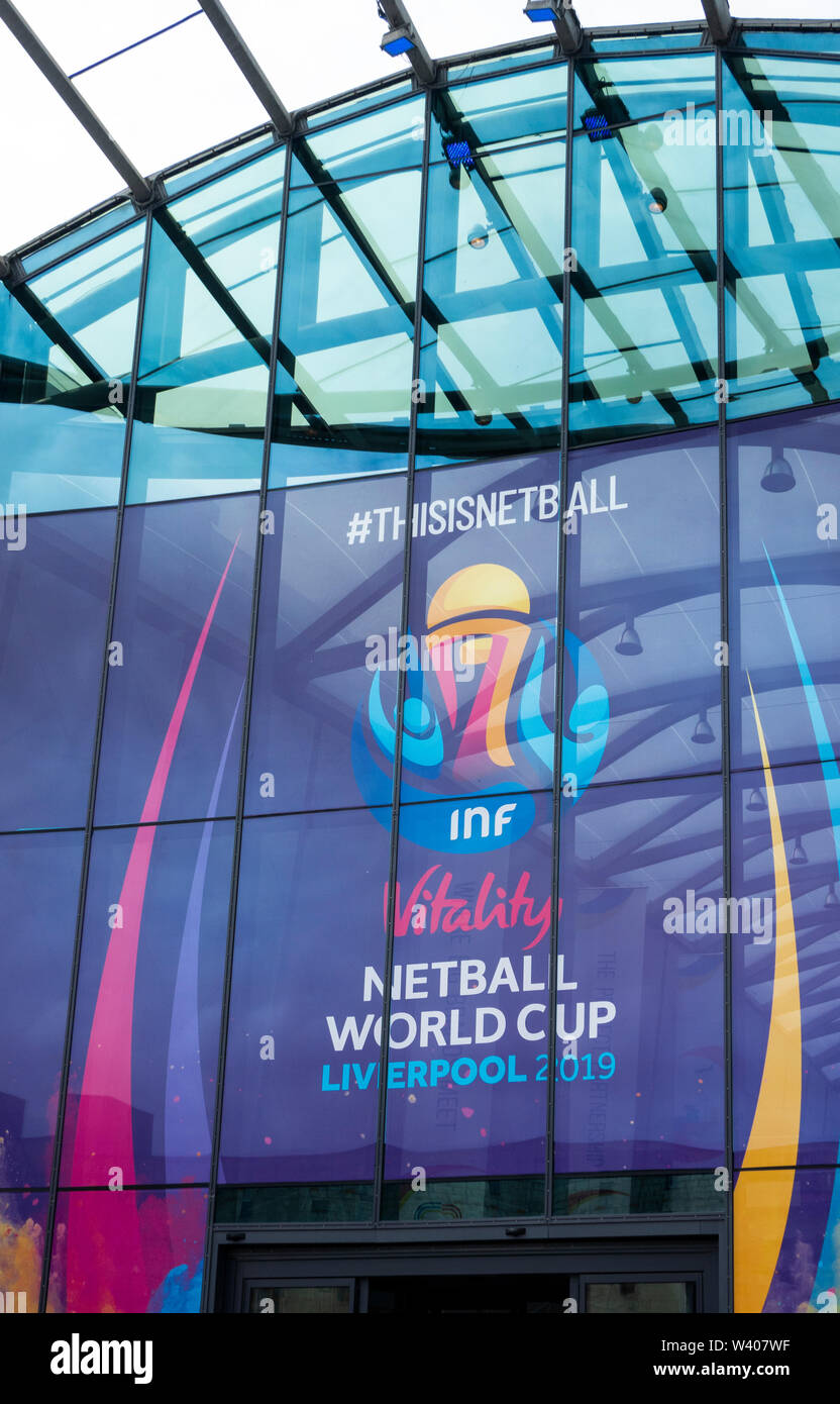 Netball World Cup segno esterno al centro esposizioni Liverpool 2019 Foto Stock