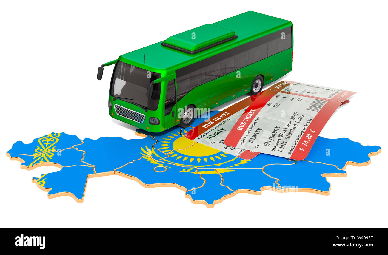 Viaggi in autobus in Kazakistan, concetto. 3D rendering isolati su sfondo bianco Foto Stock