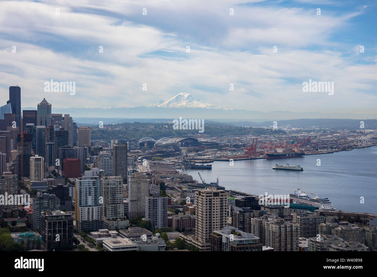 Vista aerea del centro cittadino di Seattle, nello Stato di Washington, USA Foto Stock