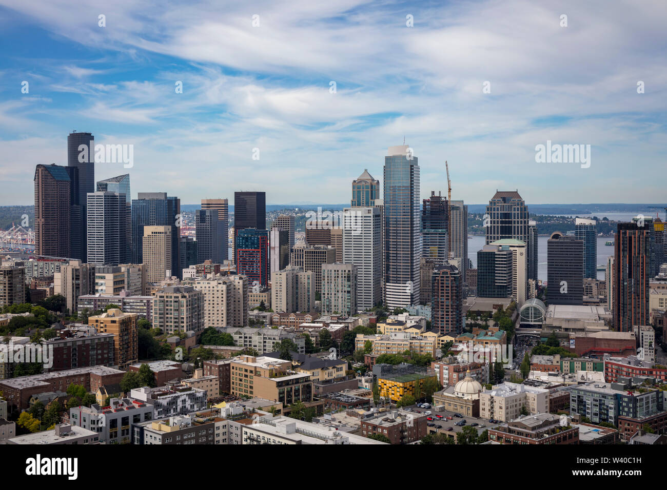 Vista aerea del centro cittadino di Seattle, nello Stato di Washington, USA Foto Stock