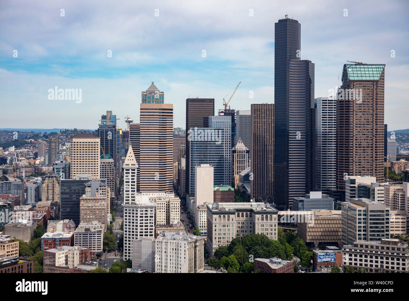 Vista aerea del centro cittadino di Seattle, nello Stato di Washington, USA Foto Stock