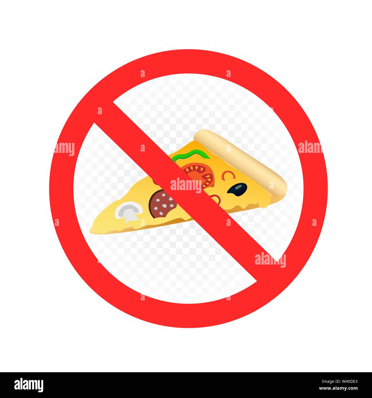 Pizza fast food segno di divieto Illustrazione Vettoriale