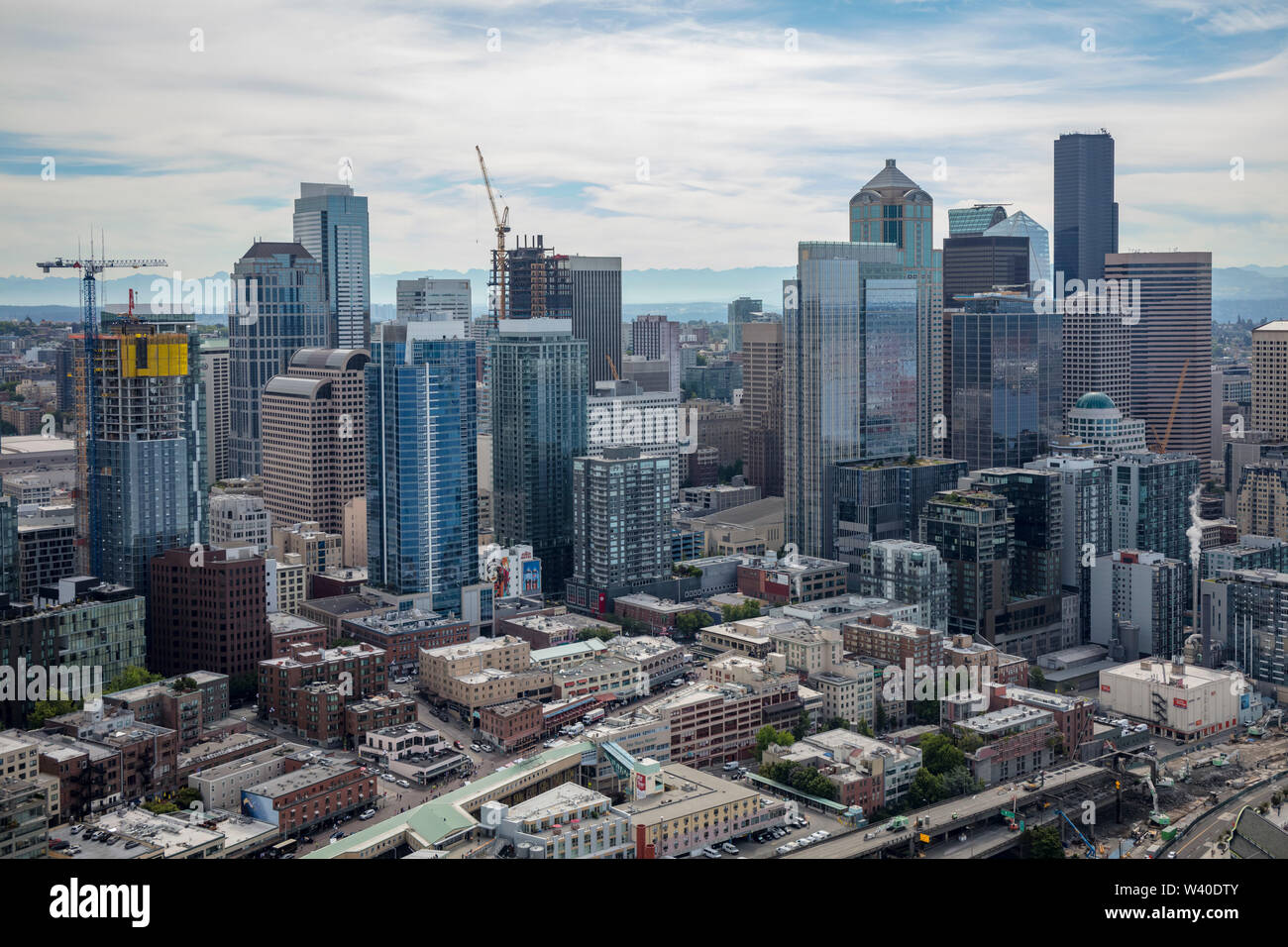 Vista aerea del centro cittadino di Seattle, nello Stato di Washington, USA Foto Stock