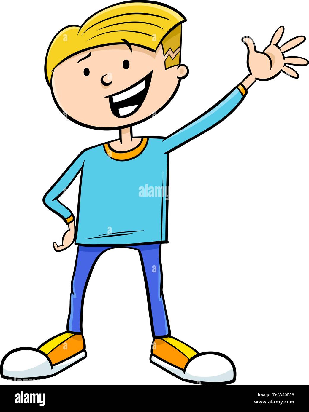 Illustrazione del fumetto di elementare o età Teen Kid Boy carattere Illustrazione Vettoriale