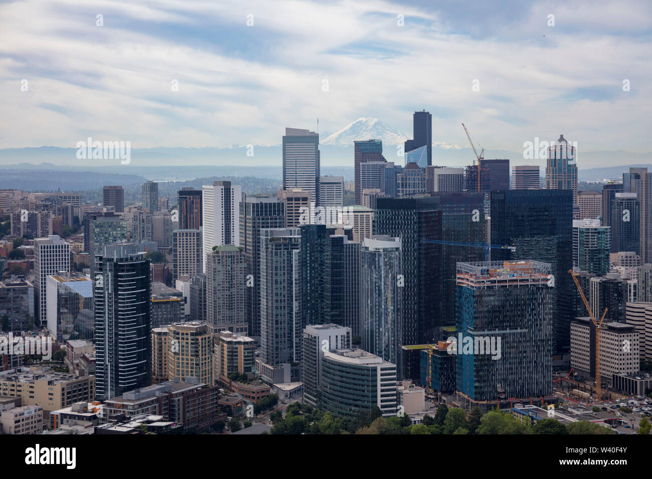 Vista aerea del centro cittadino di Seattle, nello Stato di Washington, USA Foto Stock