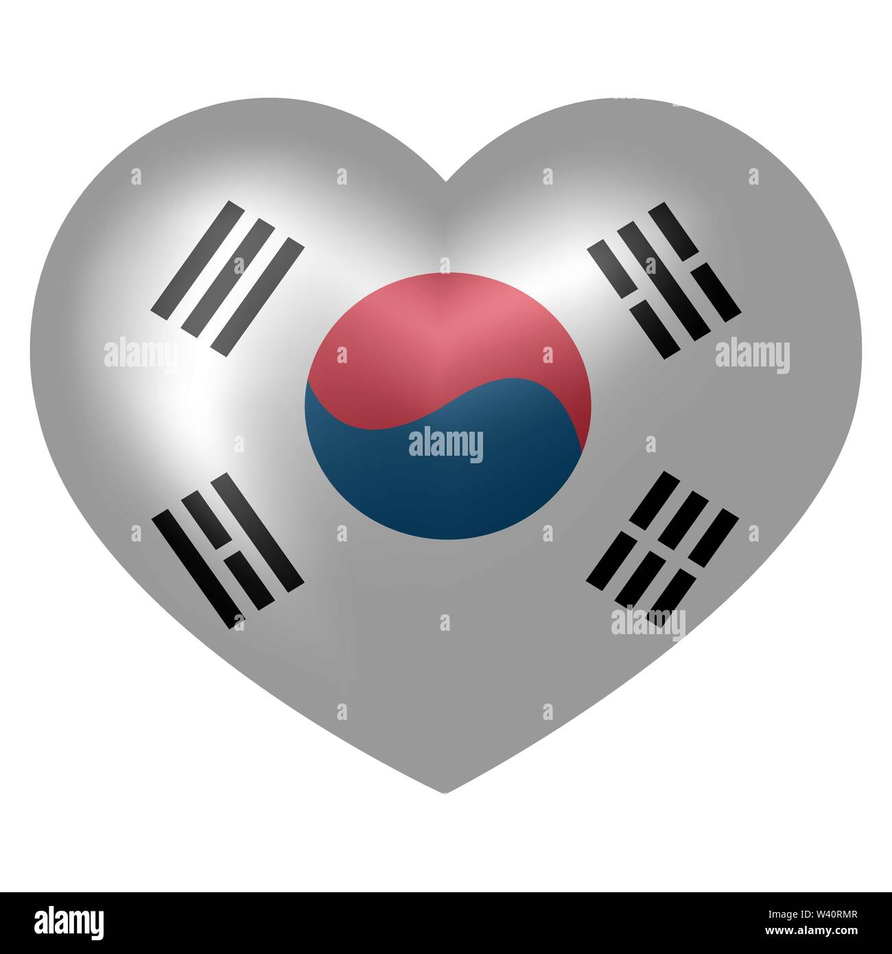 Corea del Sud bandiera in forma di cuore. 3d illustrazione vettoriale. Illustrazione Vettoriale