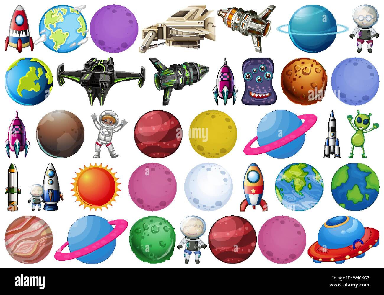 Set di oggetti spaziali illustrazione Illustrazione Vettoriale