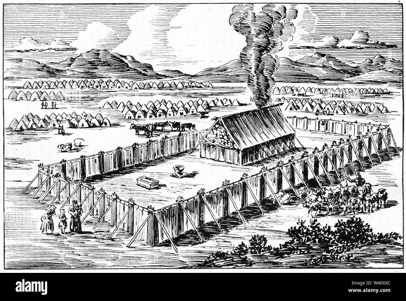Incisione del Tabernacolo utilizzato dal popolo ebraico durante il suo tempo nel deserto Foto Stock