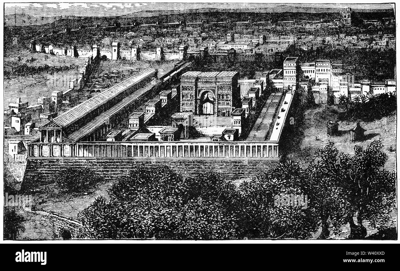 Incisione di il Tempio di Erode in Gerusalemme al Tempo di Cristo Foto Stock