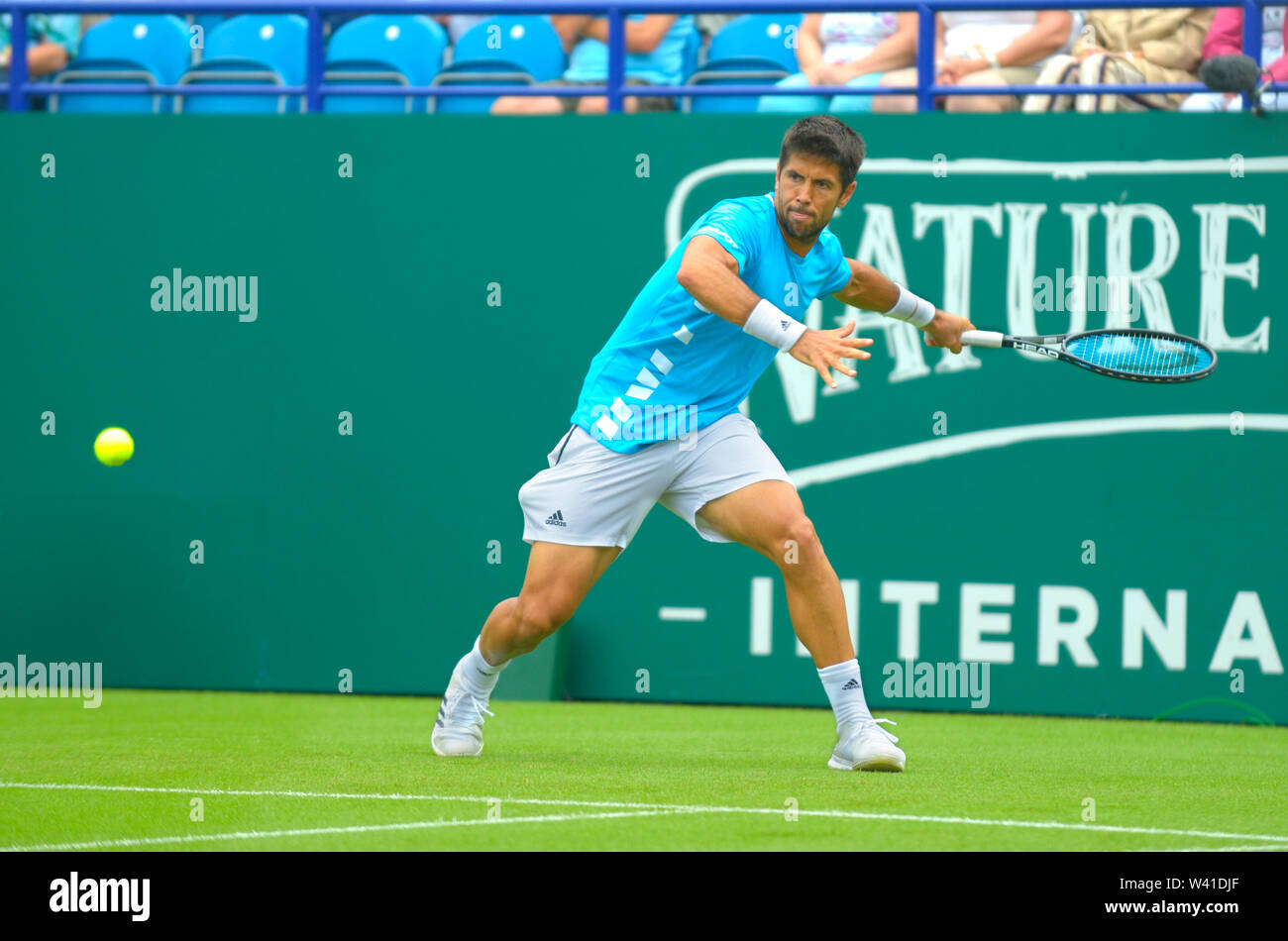 Fernando Verdasco (Esp) giocando sul Centre Court alla natura internazionale della valle, Devonshire Park, Eastbourne, Regno Unito 24 Giugno 2019 Foto Stock