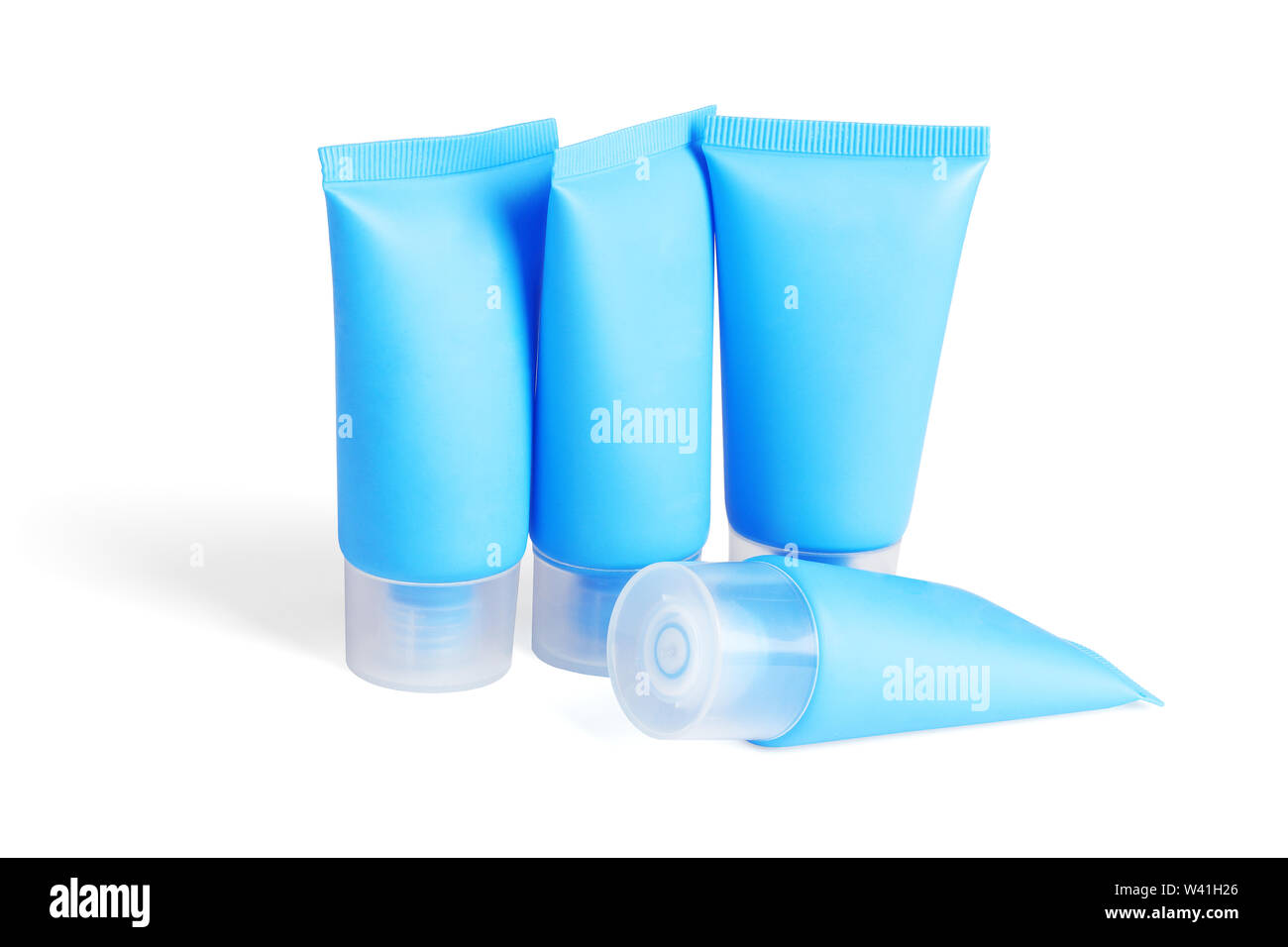 Vuoto tubi in plastica per prodotti cosmetici su sfondo bianco Foto Stock