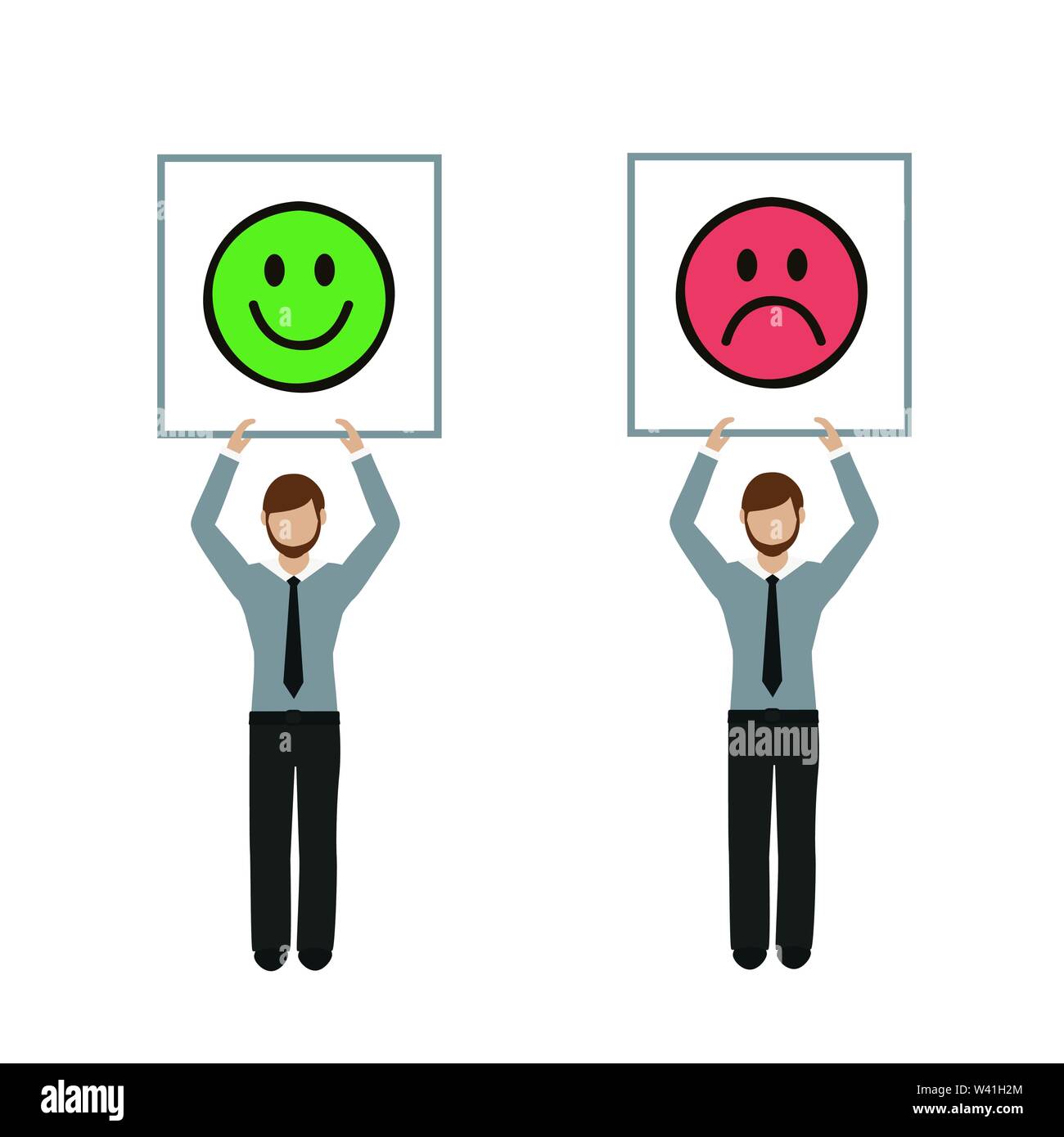 Uomo di affari con carattere triste e emoticon felice feedback accesso illustrazione vettoriale EPS10 Illustrazione Vettoriale