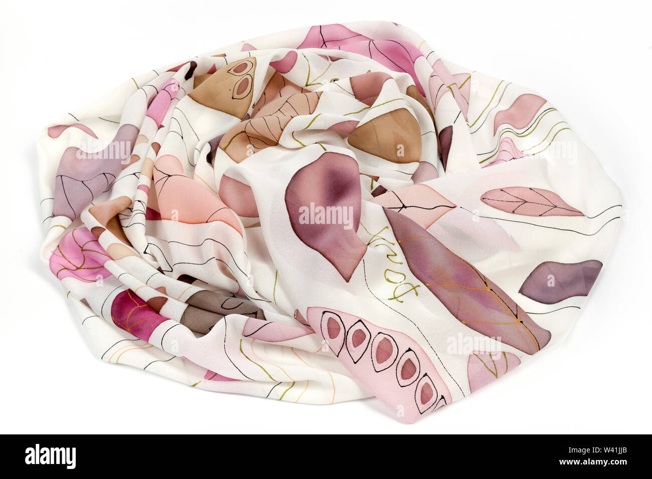 Dipinto a mano foulard di seta con colorati brids su sfondo bianco Foto Stock