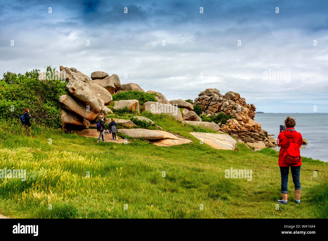 Ploumanach, rocce giganti al Cote granit rose rosa, cotes-d'Armor dipartimento, Bretagne, Francia Foto Stock