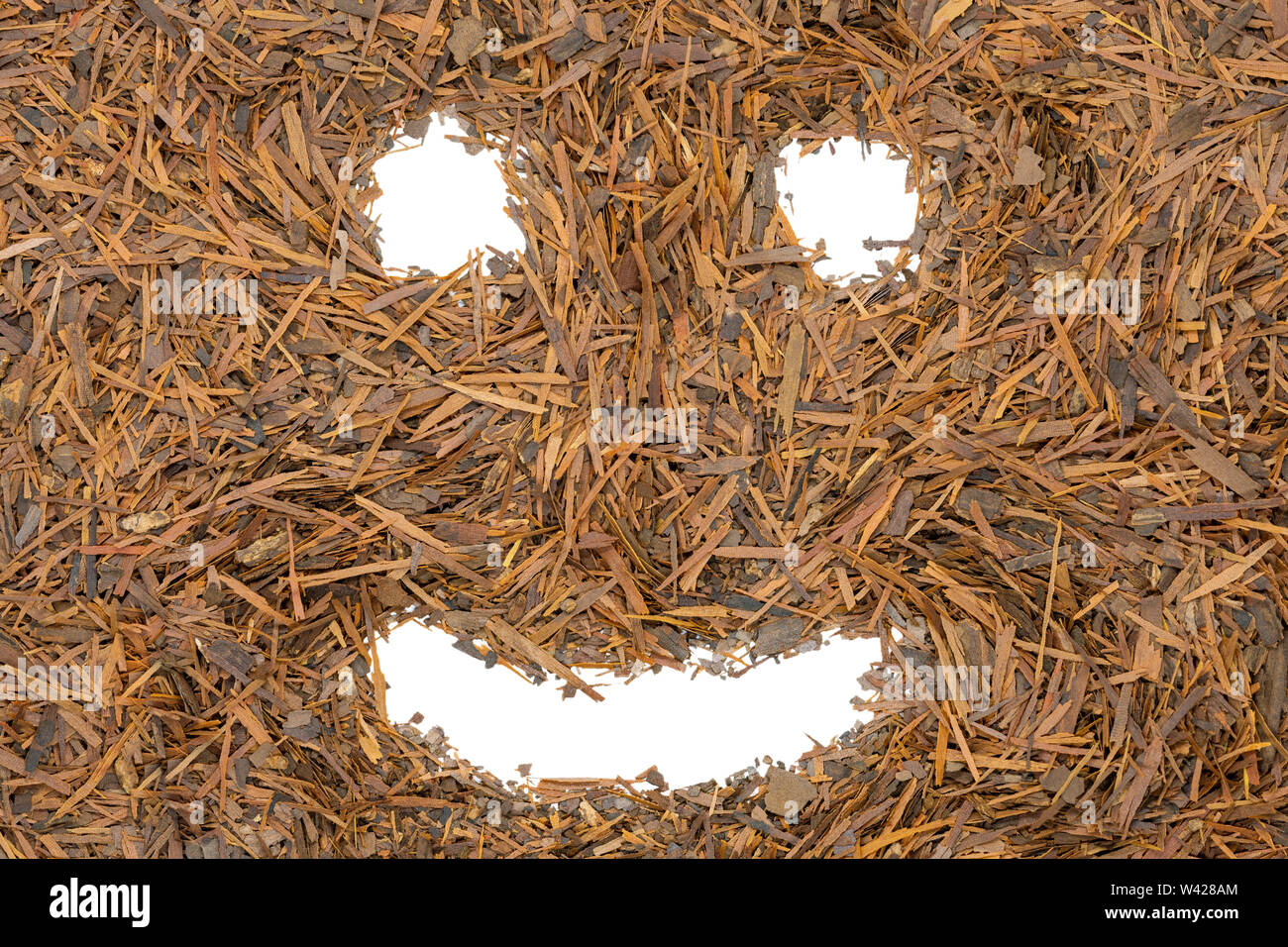 Lapacho tè alle erbe, divertente faccia sorridere, vicino. Una sana del Sud America bere tè utilizzato come antibiotico naturale, effetto anti-invecchiamento e potenzia la risposta immunitaria s Foto Stock