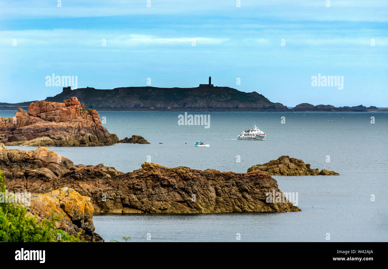 Ploumanach, rocce giganti al Cote granit rose rosa, cotes-d'Armor dipartimento, Bretagne, Francia Foto Stock