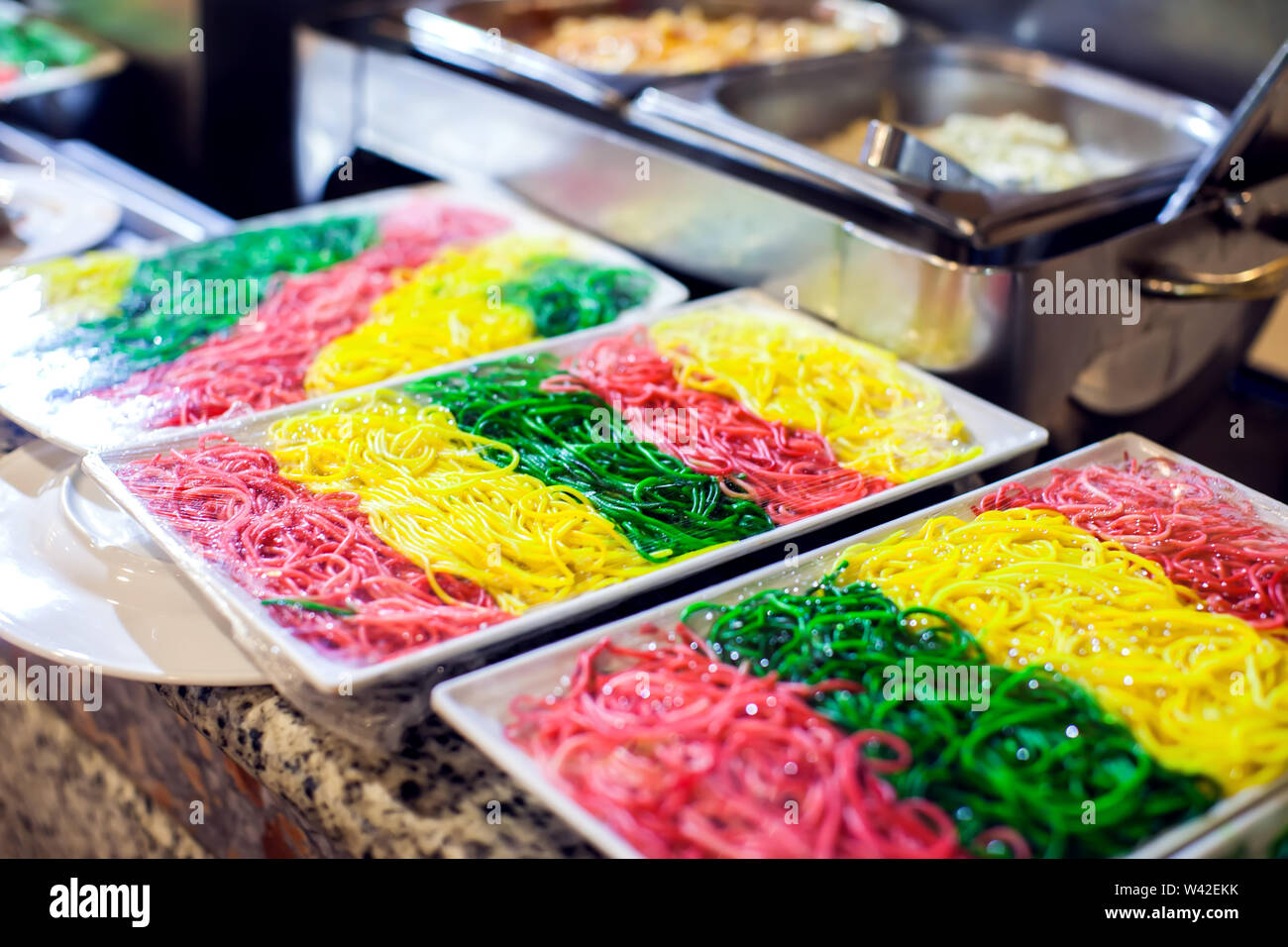 Vari tipi di maccheroni. Cucina Italiana. Concetto di cibo Foto Stock